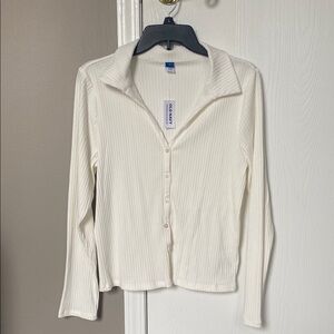 NWT Old Navy Ivory Ribbed Button Down Long Sleeve Shirt